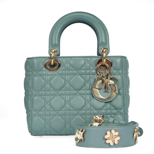 Pre-Owned Dior Lady Dior Light Blue Lambskin Shoulder Bag 12057033