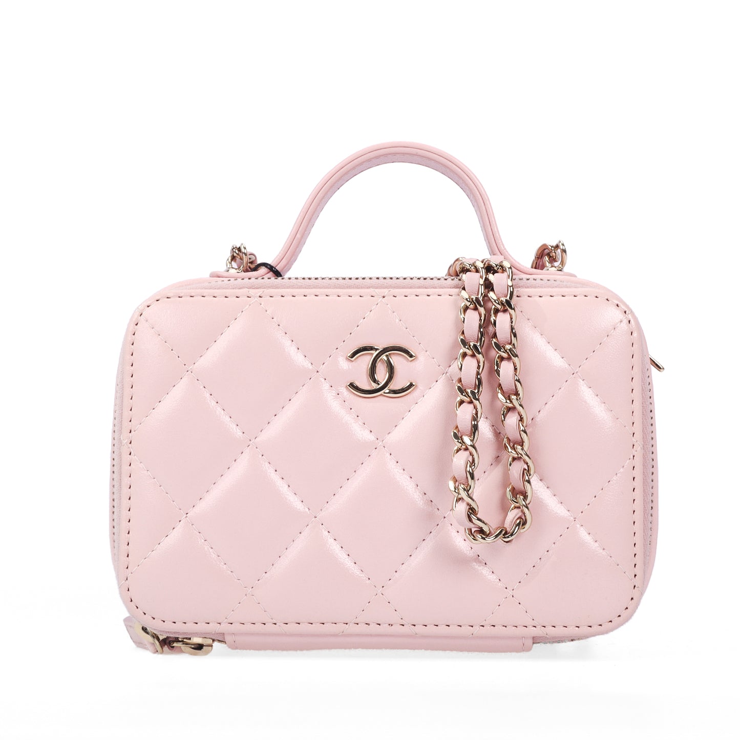 Pre-Owned Chanel Vanity Case Pink Quilted Lambskin Leather Crossbody Bag 12307553 c
