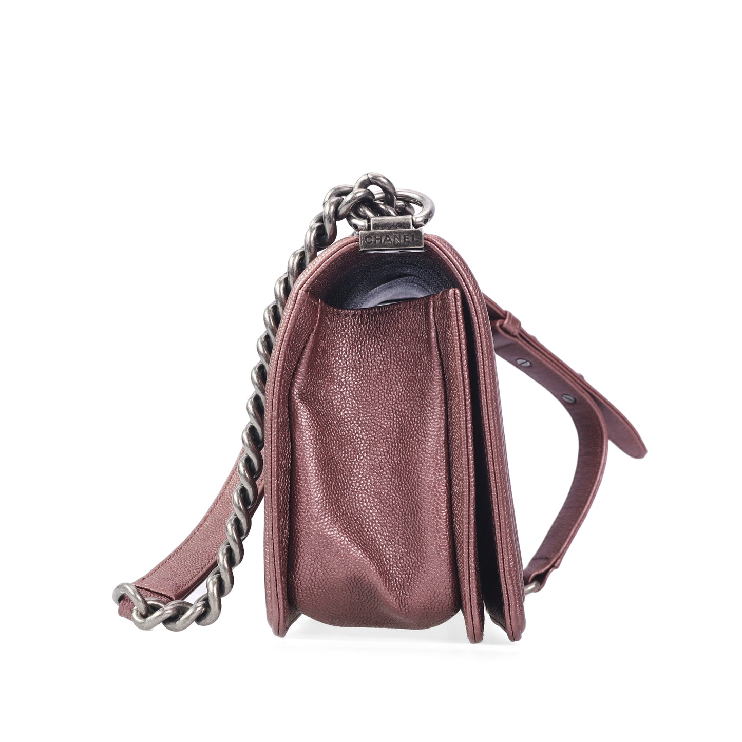 Pre-Owned Chanel Le Boy Purple Chevron Caviar Calfskin Leather Shoulder Bag 12829580 c