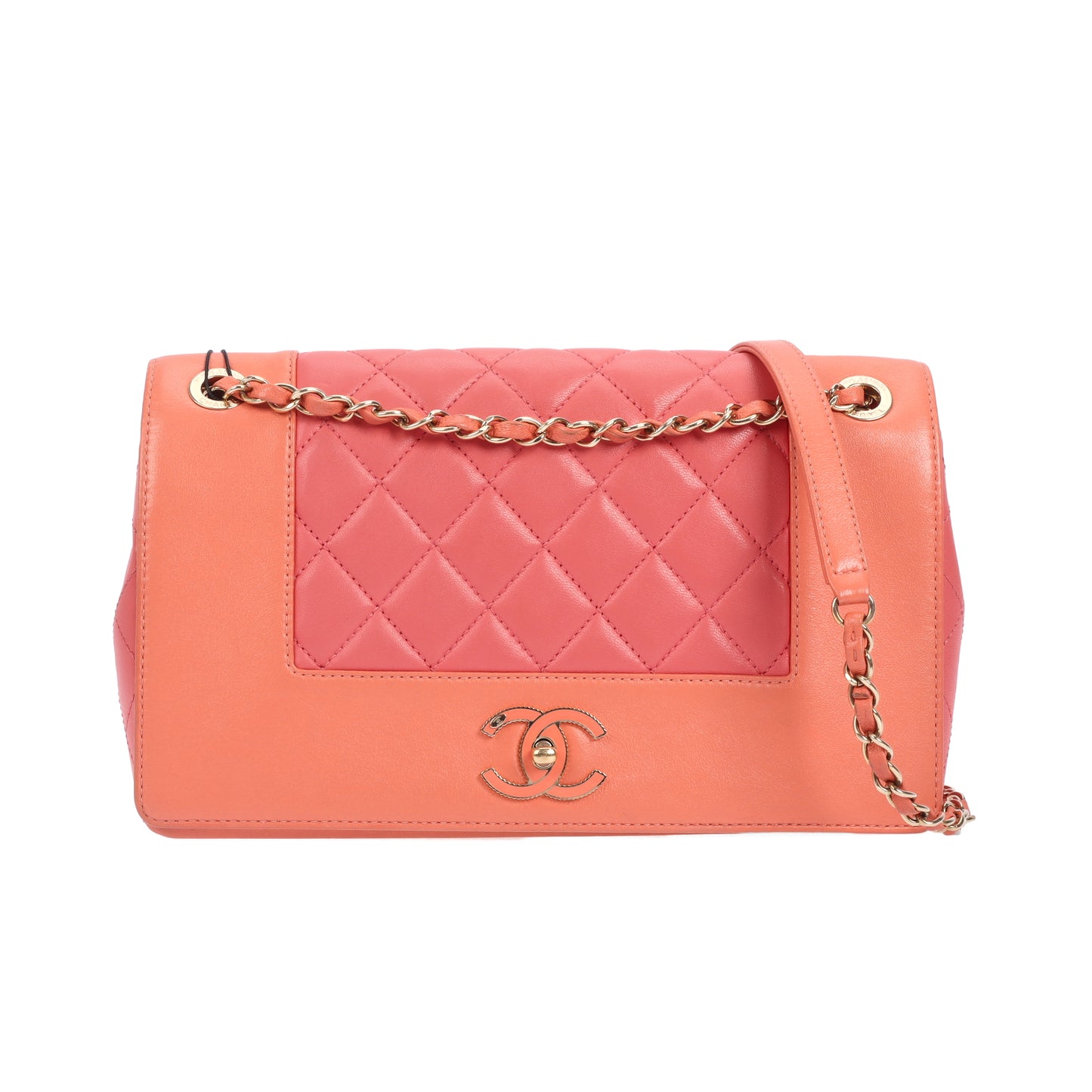 Pre-Owned Chanel classic flap orange pink crossbody bag 13038555