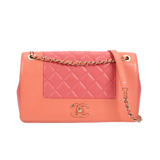 Pre-Owned Chanel classic flap orange pink crossbody bag 13038555