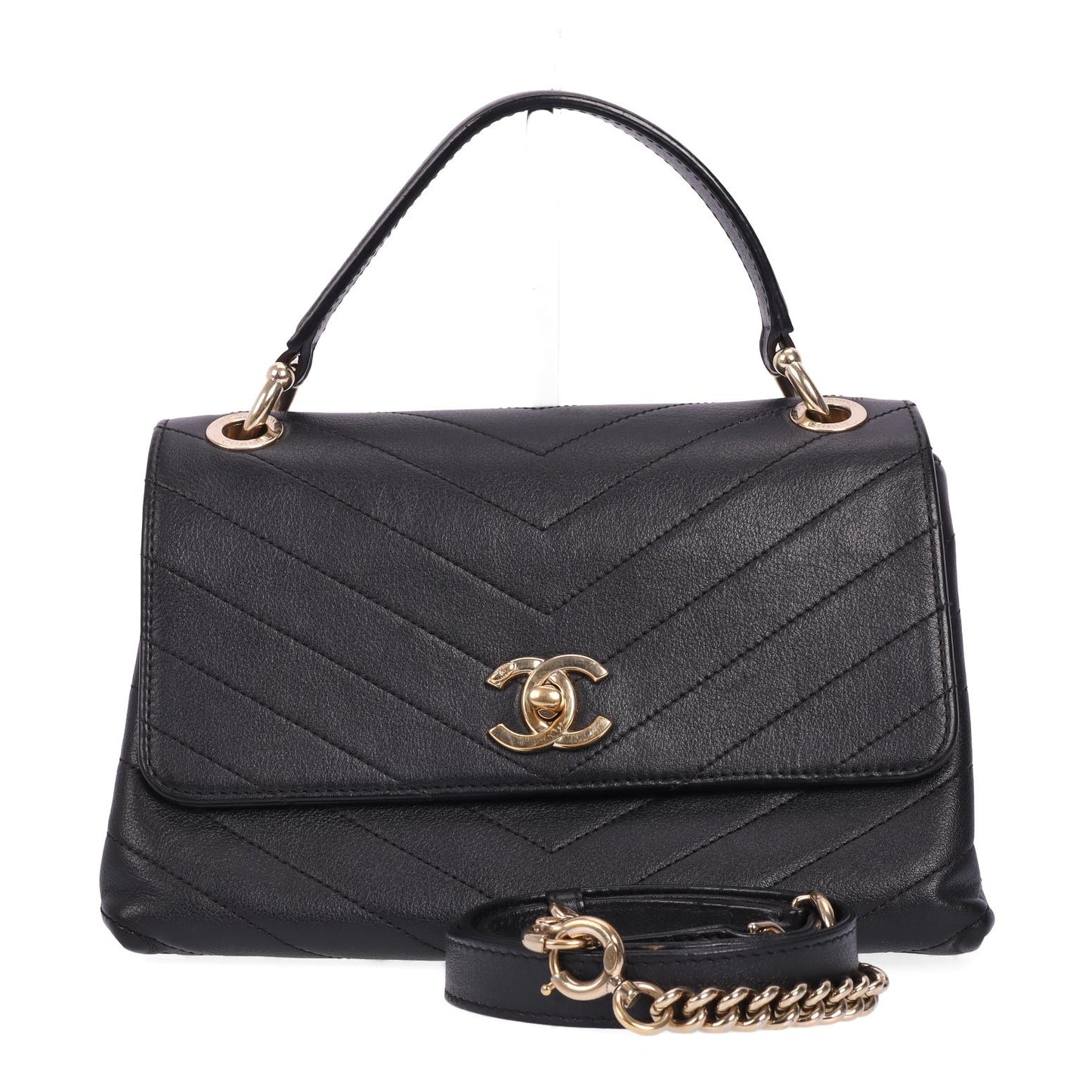 Pre-owned CHANEL Calfskin Shoulder Bags Chevron Black 78340912 xd