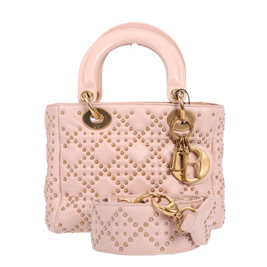 Pre-Owned Dior Lady Dior Pink Lambskin Shoulder Bag 13823469