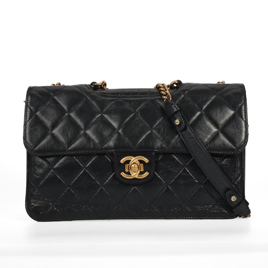 Pre-Owned Chanel Classic Perfect Edge Flap Black Calfskin Shoulder Bag 14074639
