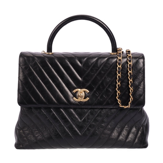 Pre-Owned Chanel Coco Handle Black Chevron Quilted Calfskin Leather Crossbody Bag 14084439