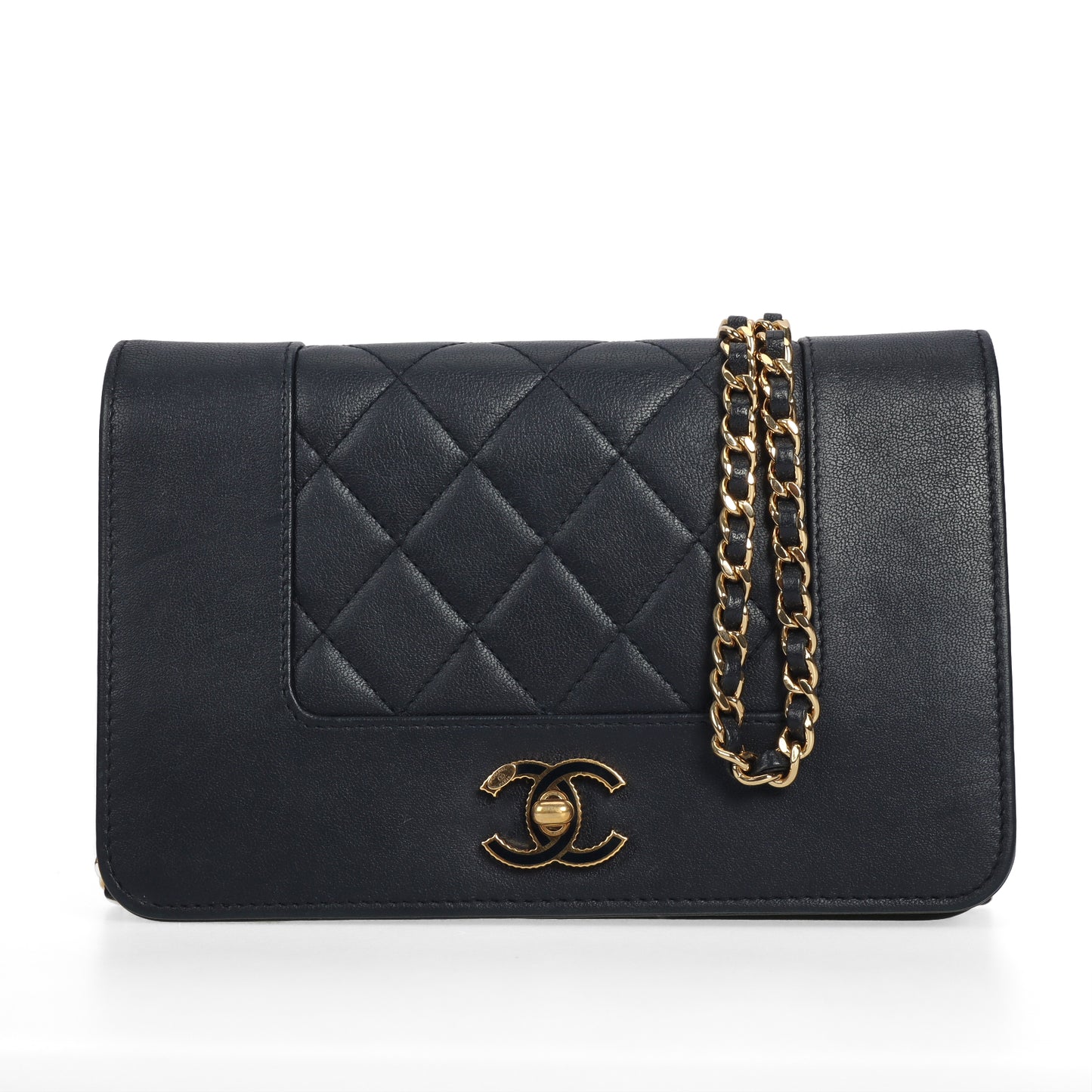 Pre-Owned Chanel Mademoiselle Vintage Navy Blue Lambskin Wallet on Chain