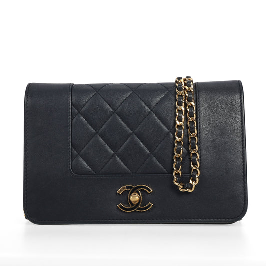 Pre-Owned Chanel Mademoiselle Vintage Navy Blue Lambskin Wallet on Chain