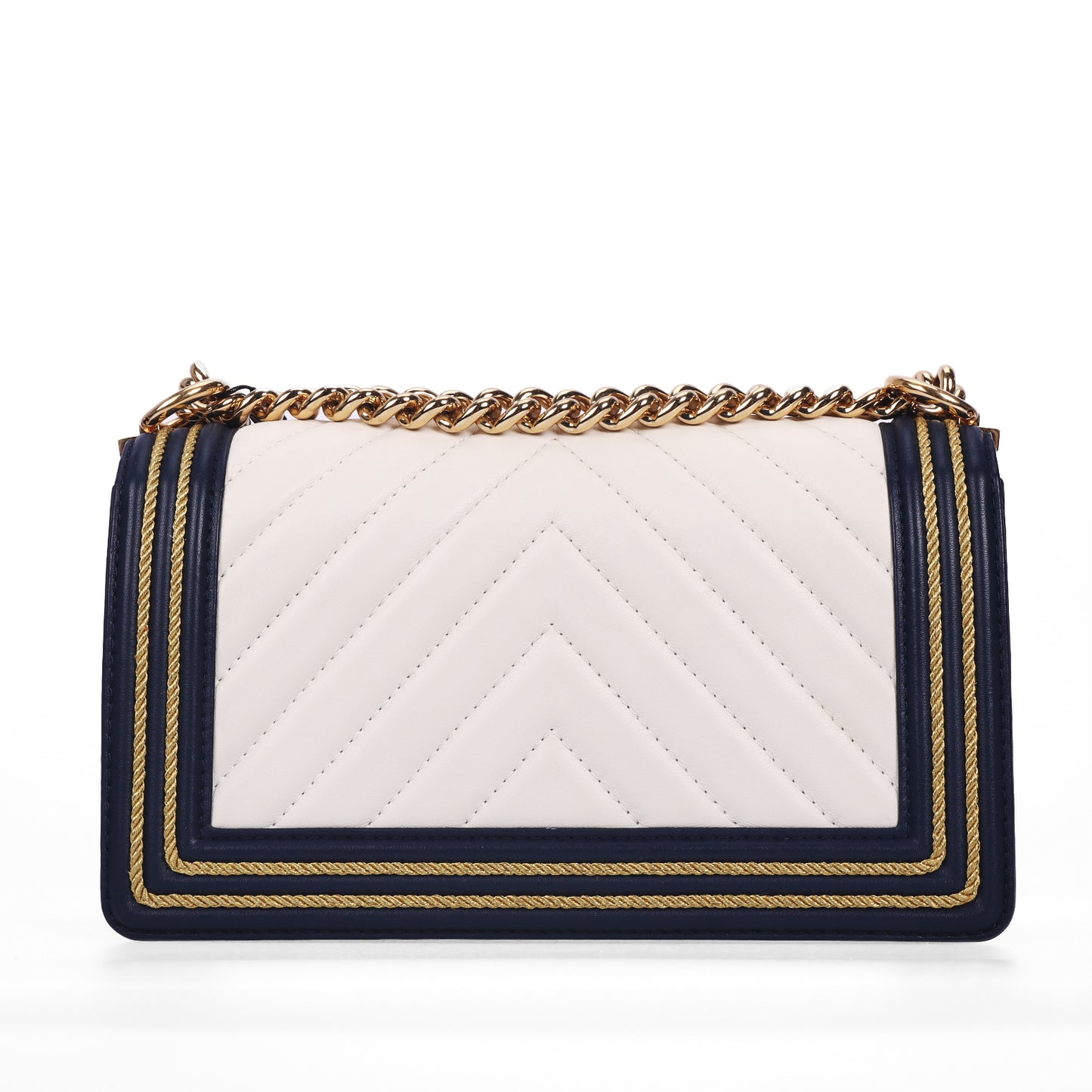 Pre-Owned Chanel Boy Medium White Navy Leather Shoulder Bag 16017534 c Pre-Owned Chanel Flap White Leather Crossbody Bag 45258572 c