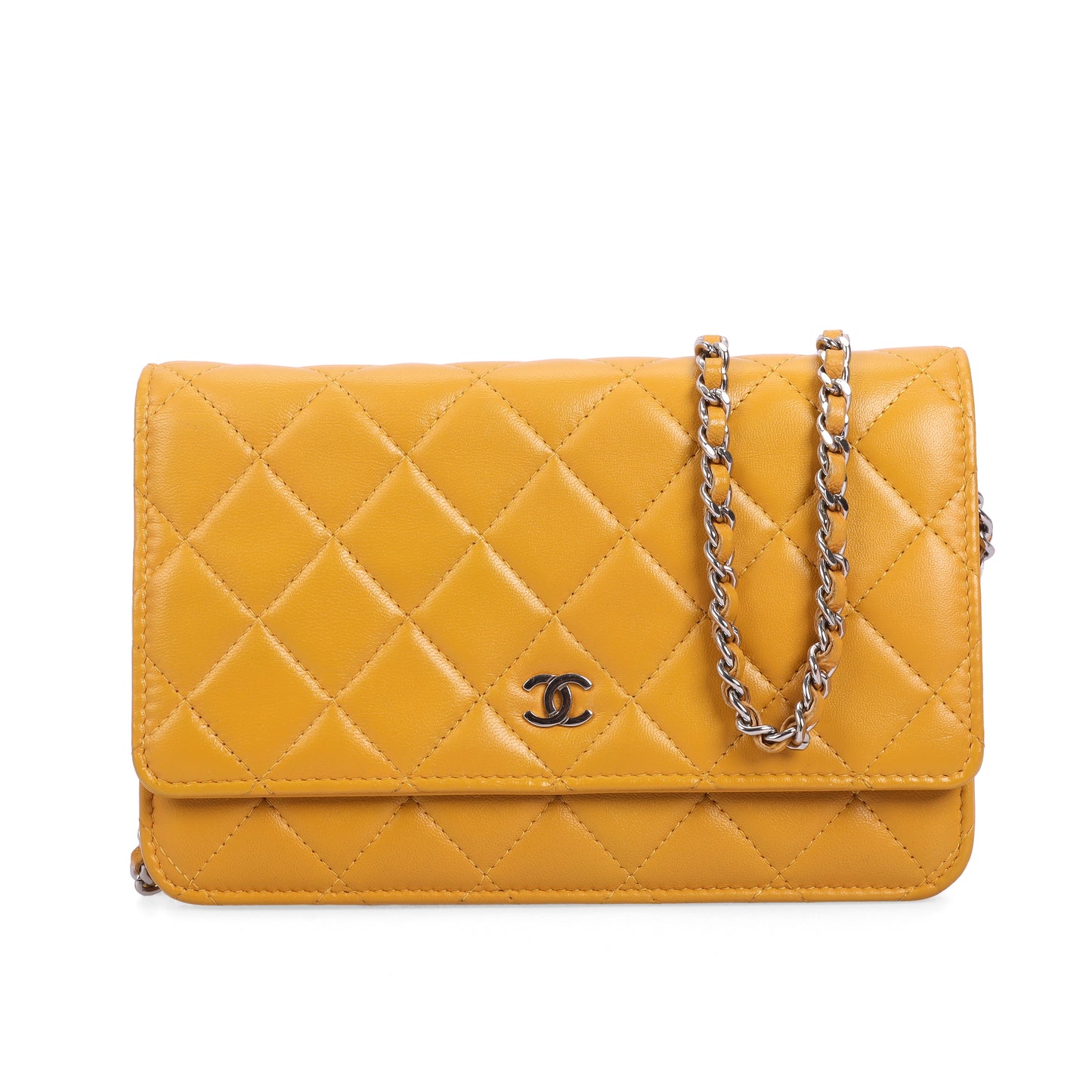 Pre-Owned Chanel Yellow Lambskin  Wallet On Chain 16054402