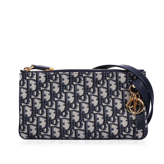 Pre-Owned Dior Oblique Dark Blue Jacquard Canvas Shoulder Bag 16199061