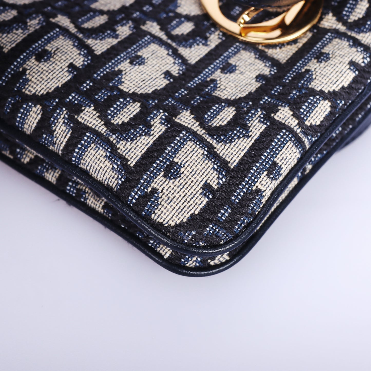 Pre-Owned Dior Oblique Dark Blue Jacquard Canvas Shoulder Bag 16199061