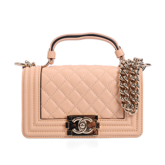 Pre-Owned Chanel Boy Nude Pink Quilted Leather Crossbody Bag 16866129