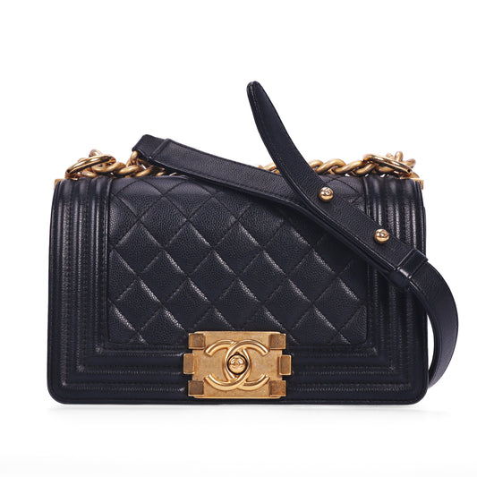 Pre-Owned Chanel Le Boy Small Size Black Quilted Caviar Calfskin Leather Shoulder Bag 17193551