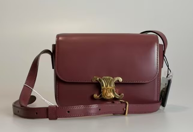Pre-Owned Celine Triomphe Red Calfskin Crossbody Bag