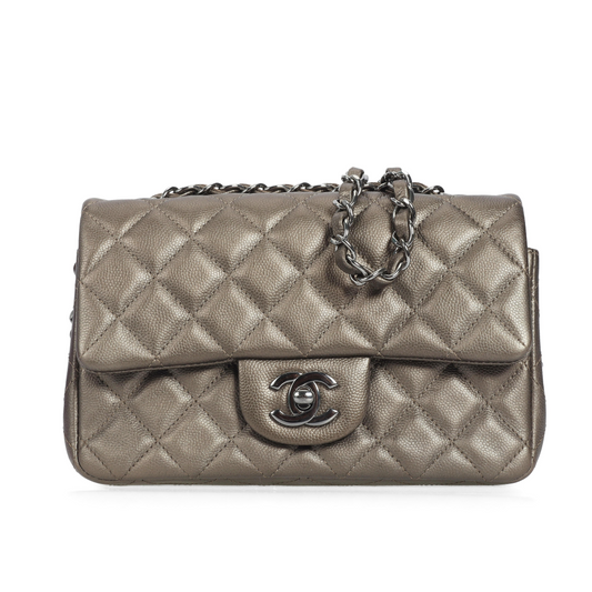 Pre-owned CHANEL Calfskin Crossbody bags Classic Flap Metallic Bronze Caviar 83198553 hz