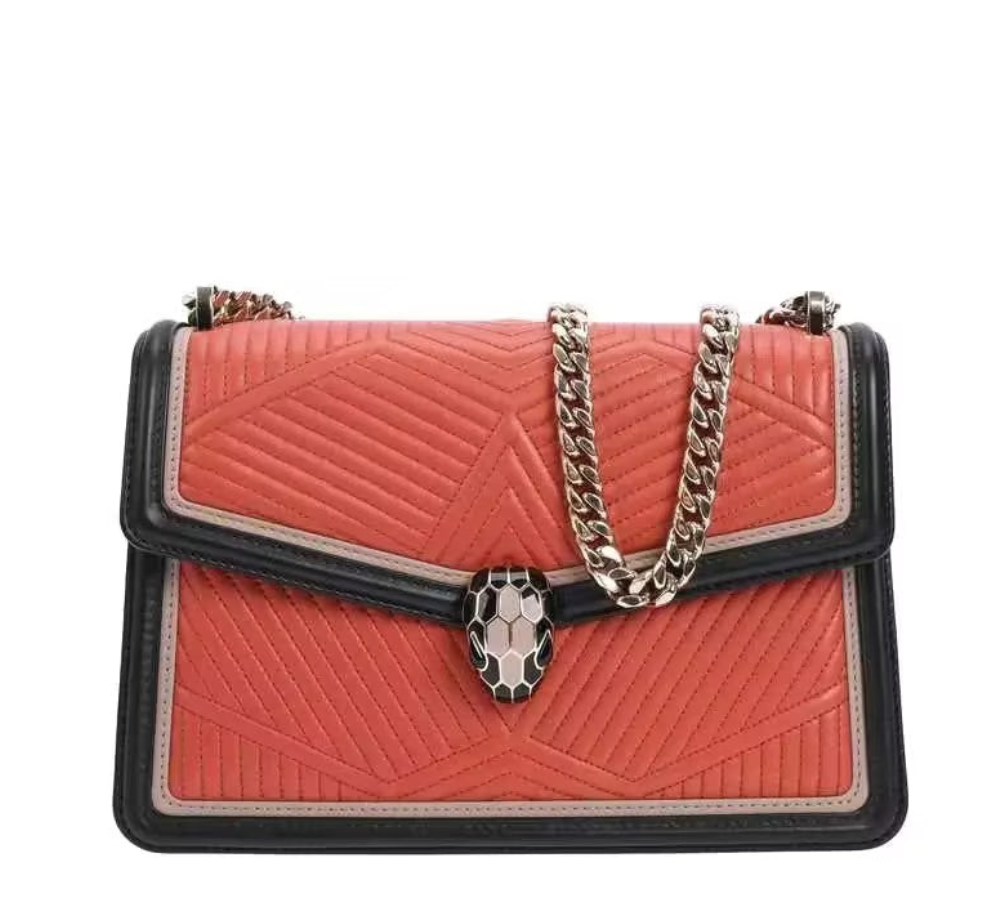 Pre-owned Bvl Gari Serpenti Diamond Blast Orange Lambskin Shoulder Bag 52981557