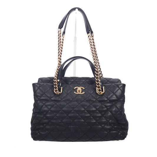 Pre-Owned Chanel Black Quilted Caviar Calfskin Leather Top Handle Bag 18344034 zg