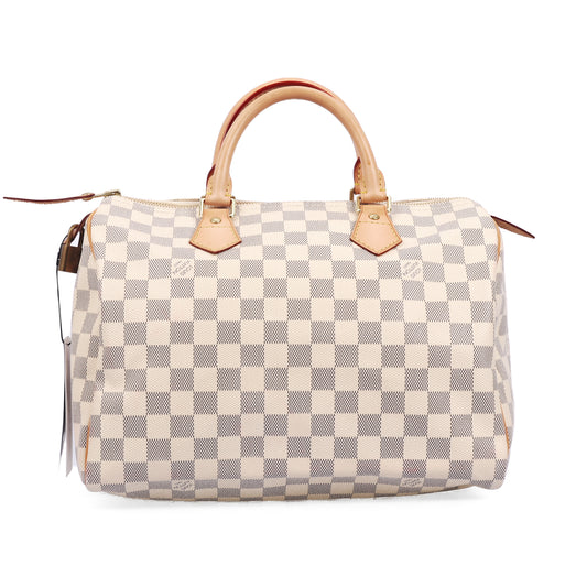 Pre-Owned Louis Vuitton Speedy 30 White Damier Azur Coated Canvas Top Handle Bag 19050088