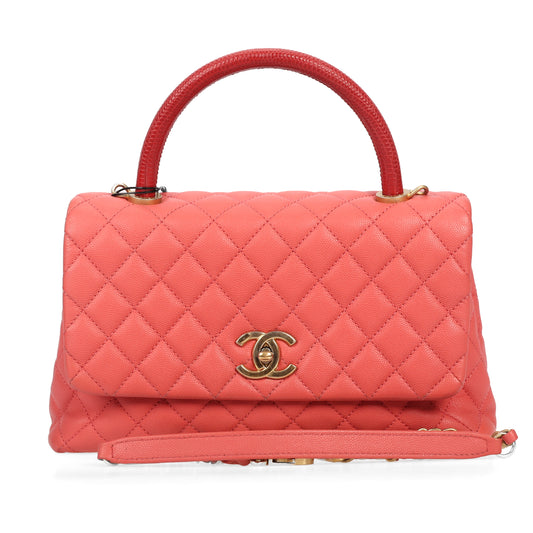 Pre-Owned Chanel Coco Handle Orange-Red Quilted Caviar Calfskin  Shoulder Bag 19245480
