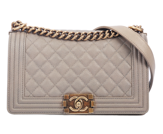 Pre-owned chanel taupe medium leboy 76868319