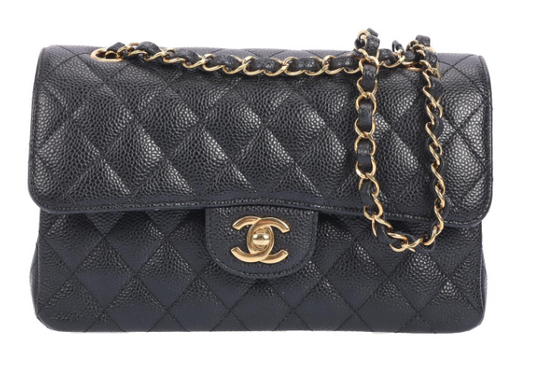 Pre-owned Chanel Mini CF Black And Gold Caviar Shoulder Bag 35021895