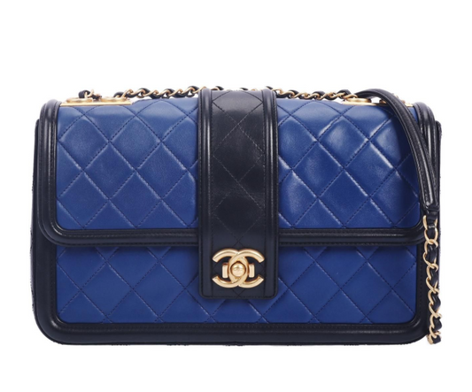 Pre-Owned Chanel Classic Flap Blue Lambskin Shoulder Bag 92863227