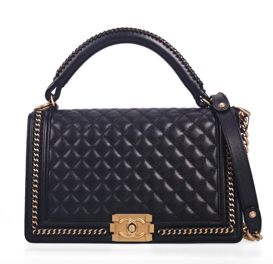 Pre-Owned Chanel Le Boy Large Black Quilted Calfskin Shoulder Bag 89024128 C