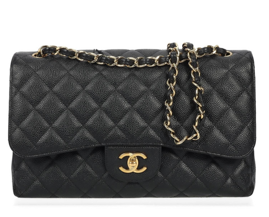 Pre-Owned Chanel Classic Flap Jumbo Black Caviar Calfskin Shoulder Bag 35246209