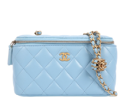 Pre-Owned Chanel Vanity Case Blue Quilted Leather Crossbody Bag 11368389