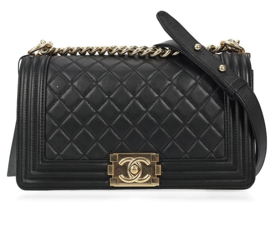 Pre-Owned Chanel Boy Black Leather Shoulder Bag 27666149