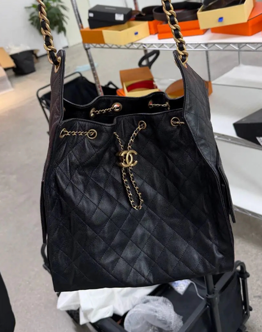 Pre-owned Chanel 25 Black and Gold Bag 36063873