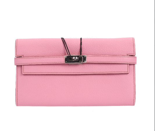 Pre-owned HERMÈS Calfskin Wallets Kelly Pink Wallet 74966266