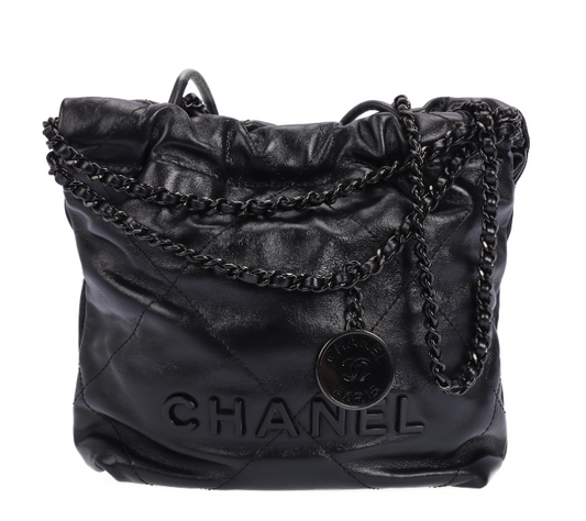 Pre-owned CHANEL Calfskin Crossbody Bags 22 Black Hobo 14840443
