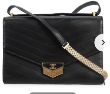 Pre-Owned Chanel Chevron Black Calfskin Shoulder Bag 19856783
