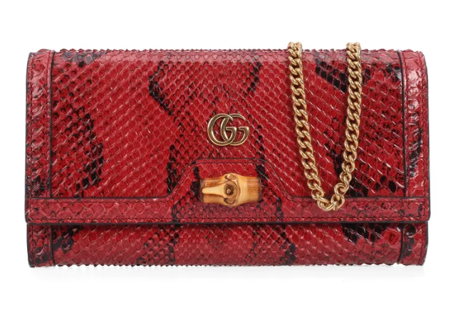 Pre-Owned Gucci Bamboo Red Exotic Skin Leather Crossbody Bag 95088768 #25