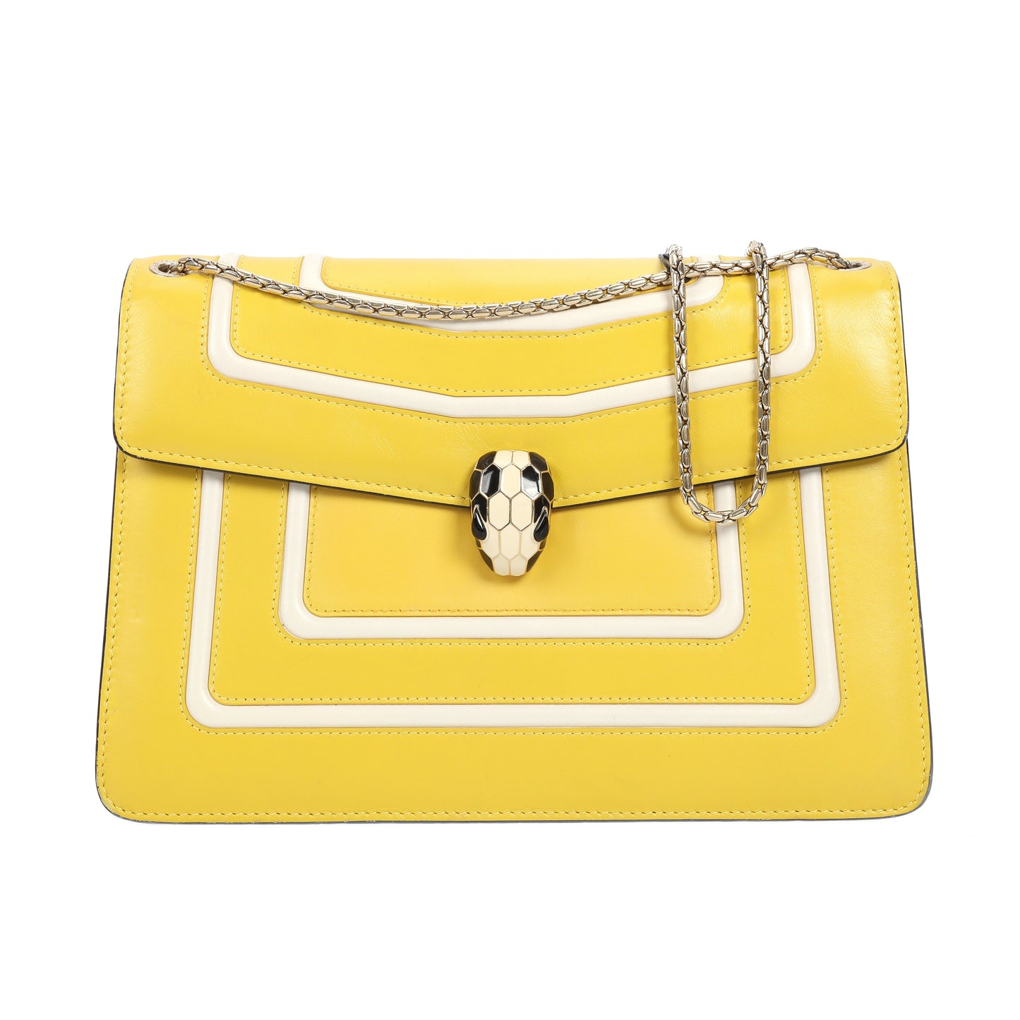 Pre-Owned Bvlgari Serpenti Forever Yellow Calfskin Shoulder Bag 20979757