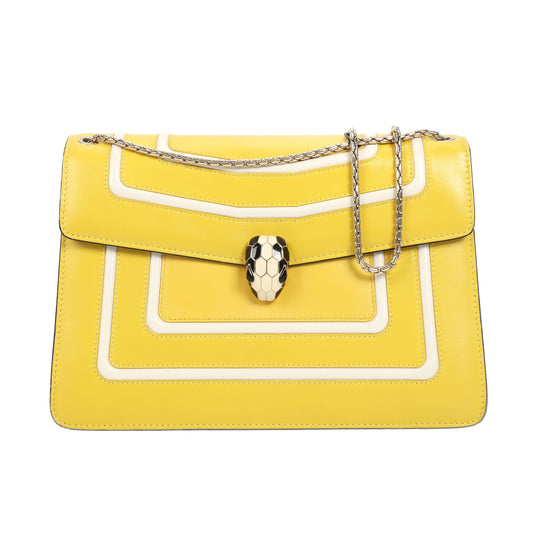 Pre-Owned Bvlgari Serpenti Forever Yellow Calfskin Shoulder Bag 20979757