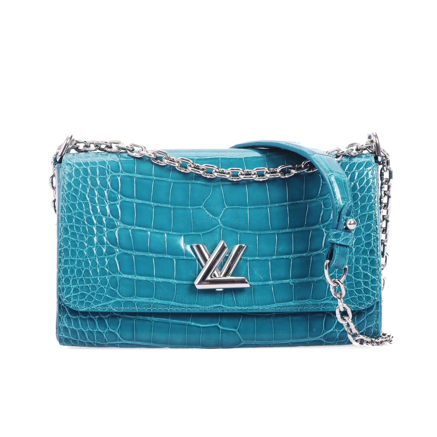 Pre-Owned Louis Vuitton Twist Peacock Blue Crocodile Leather Brillant Crossbody Bag 22584187 L