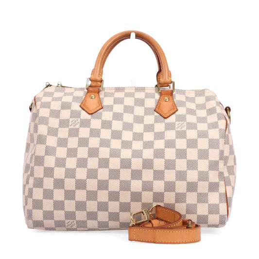 Pre-Owned Louis Vuitton Speedy 30 White Damier Azur Coated Canvas Shoulder Bag 22654486