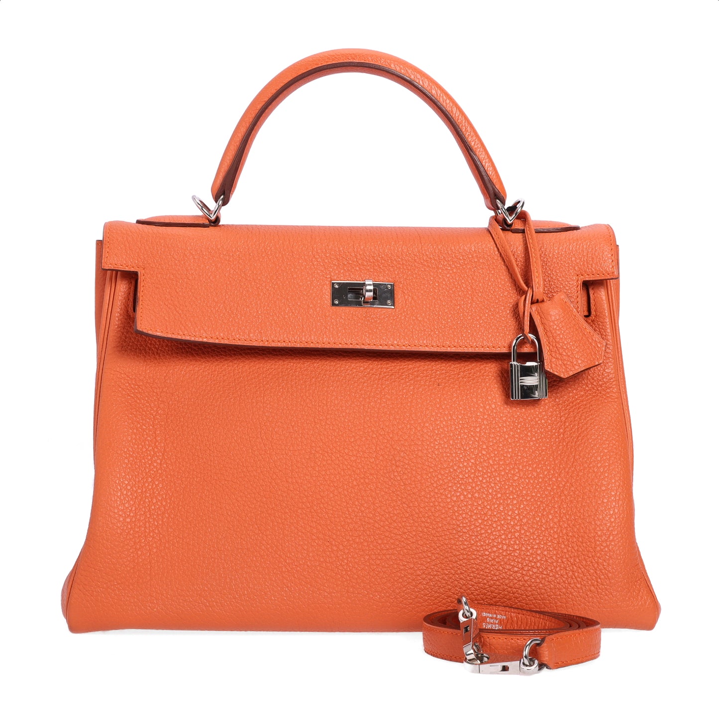 Pre-Owned Hermes kelly Orange Calfskin Leather Top Handle Bag 22689347