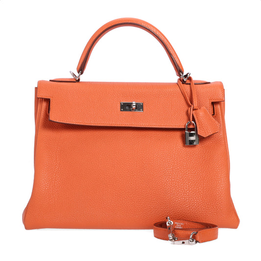 Pre-Owned Hermes kelly Orange Calfskin Leather Top Handle Bag 22689347
