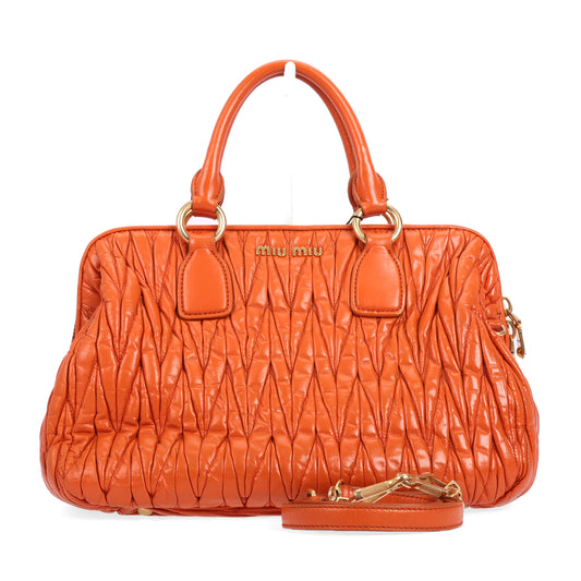 Pre-Owned Miu Miu Matelasse Orange Calfskin Crossbody Bag 23391316 L