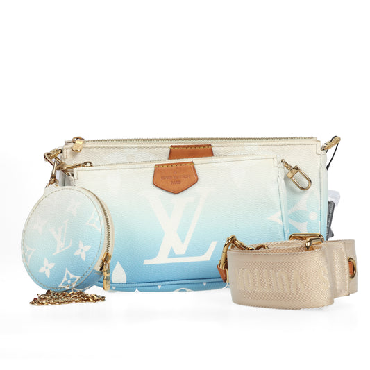 pre-owned louis vuitton pochette blue coated canves crossbody bag 24068129
