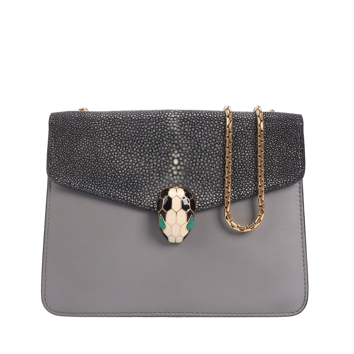 Pre-Owned Bulgari Serpenti Forever Gray Calfskin Shoulder Bag 24302721