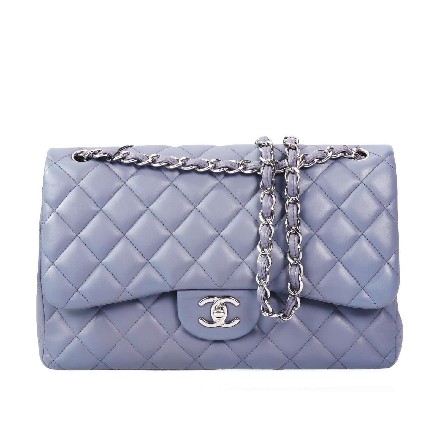 Pre-owned Chanel Cf Purple Lambskin Jumbo Shoulder Bag 25410858