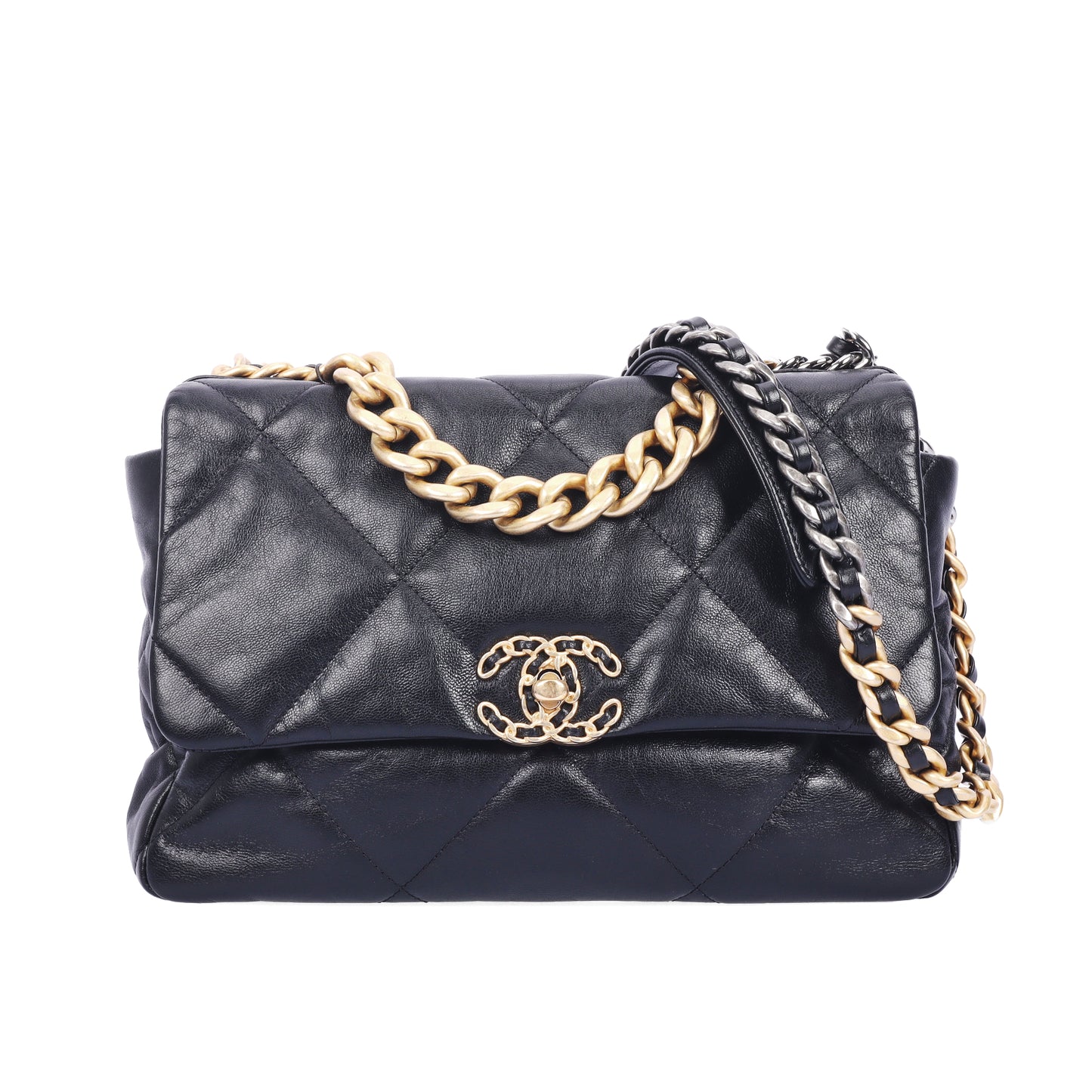 Pre-Owned Chanel 19  Medium Size Black Calfskin Shoulder Bag 26252503