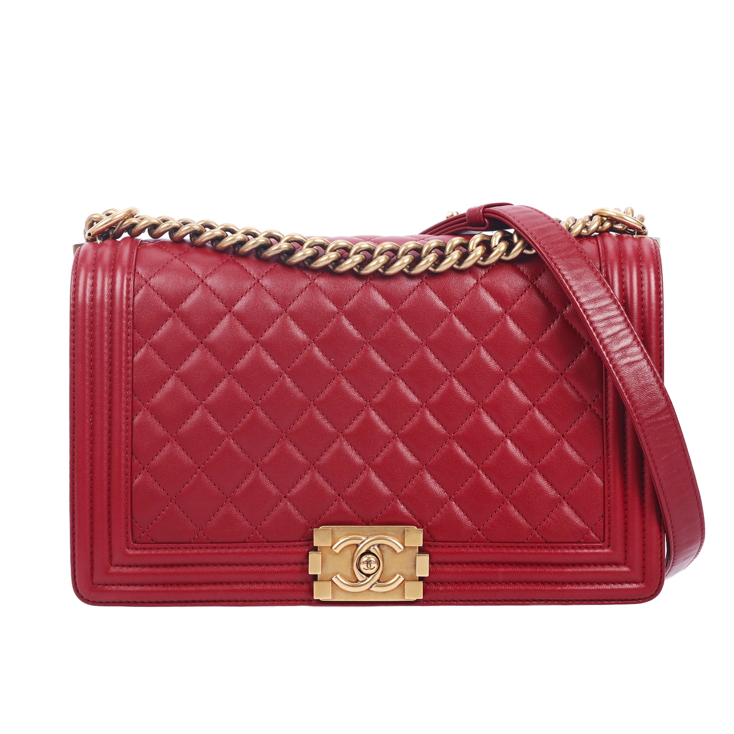 Pre-Owned Chanel Le Boy Burgundy Quilted Lambskin Leather Shoulder Bag 26621661