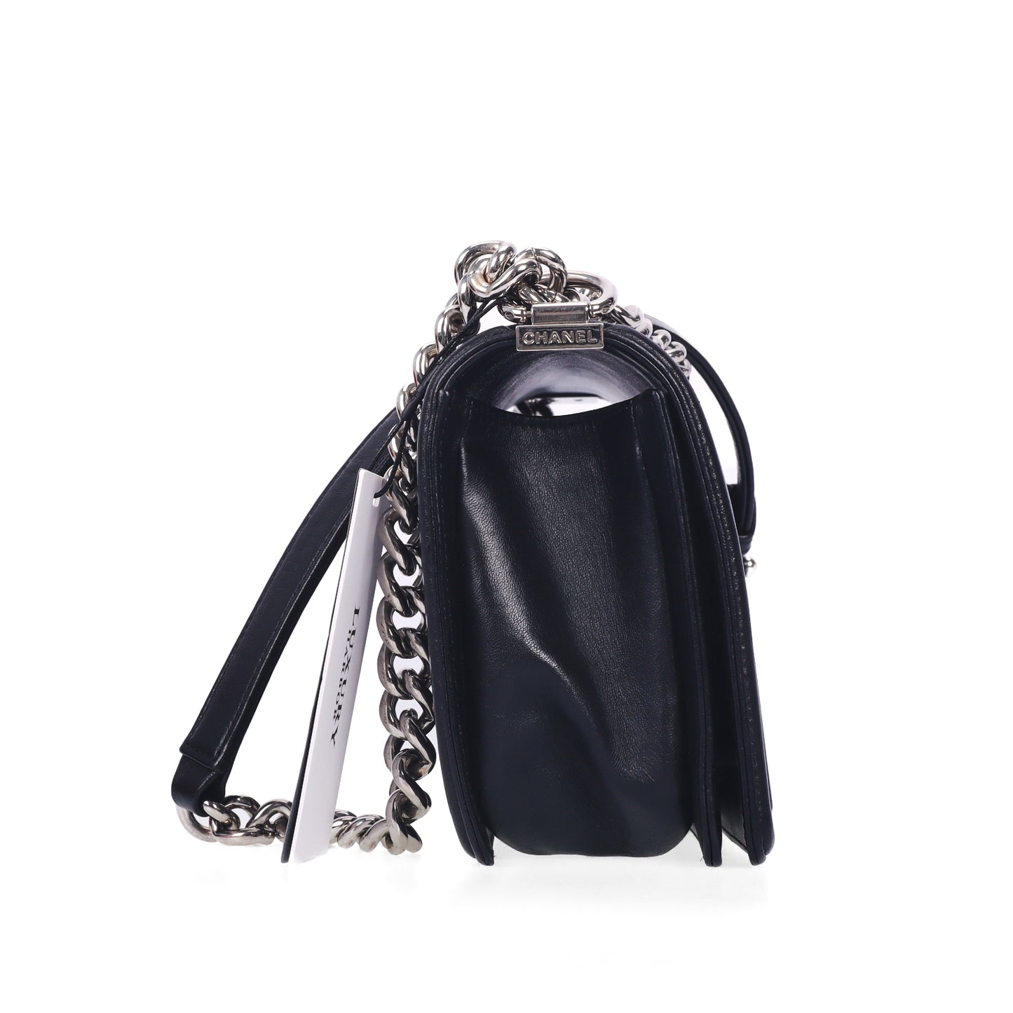 Pre-Owned Chanel Le Boy Black Chevron Quilted Calfskin Leather Shoulder Bag 27218387 c
