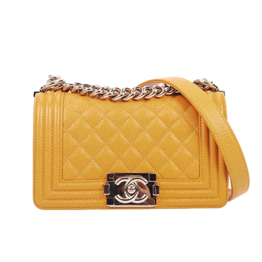 Pre-Owned Chanel Le Boy Yellow Quilted Calfskin Leather Shoulder Bag 27707096