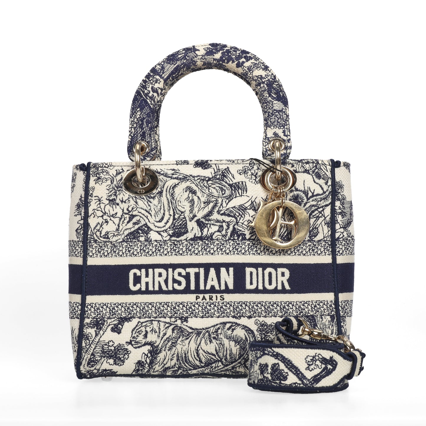 Pre-Owned Dior White Blue Embroidered Canvas Shoulder Bag 27815750 L